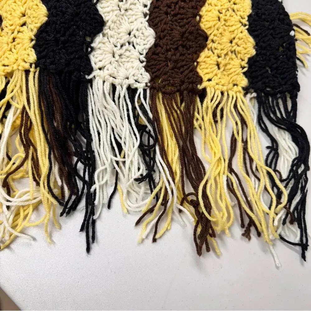 Large Handmade Crochet Throw Blanket Yellow Brown Black 53 X 58 Accent Decor
